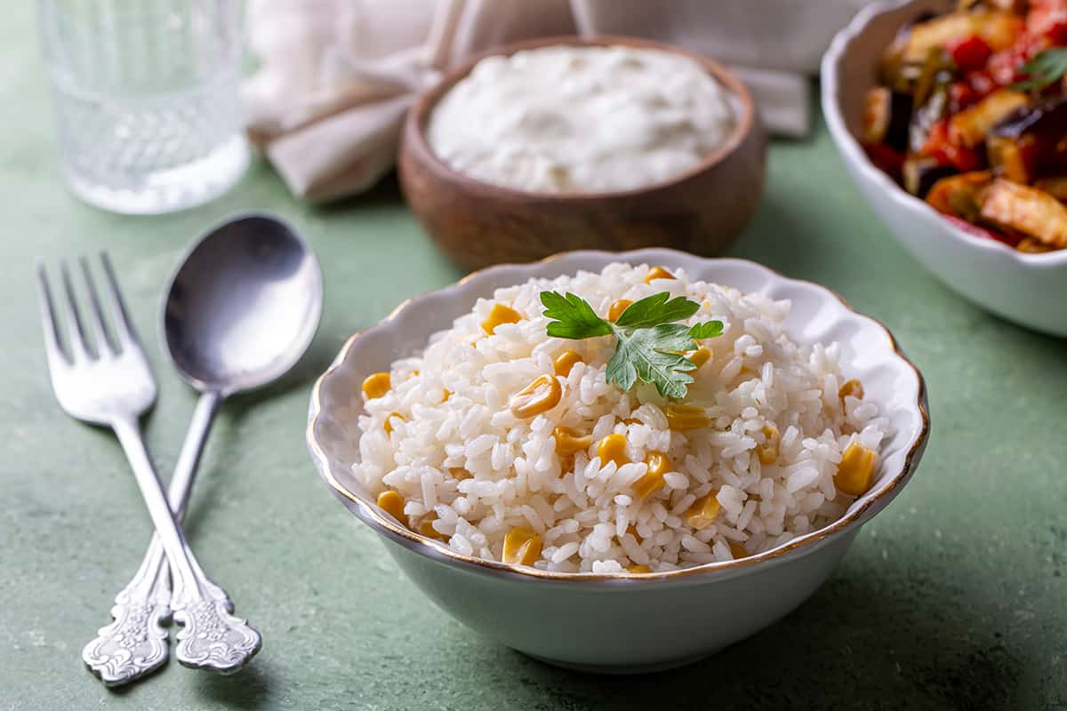 arroz blanco con elote